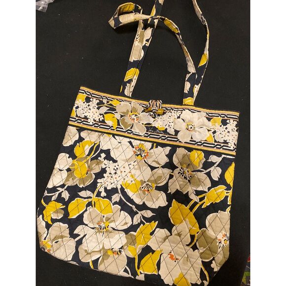Vera Bradley Retired Dogwood Holiday Tote Yellow Black Purse Floral Bag - Picture 5 of 10